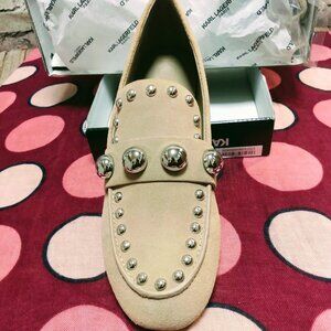 NWB Karl Lagerfeld Tan Suede Loafers w/Beading Decor Size 8M
